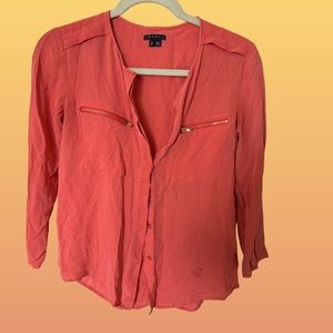 100% Silk Rose/Orange 3/4 Sleeve Theory Blouse